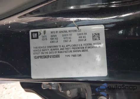 2015 Buick Verano Convenience Group из США, поврежденный, VIN 1G4PR5SK6F4183966